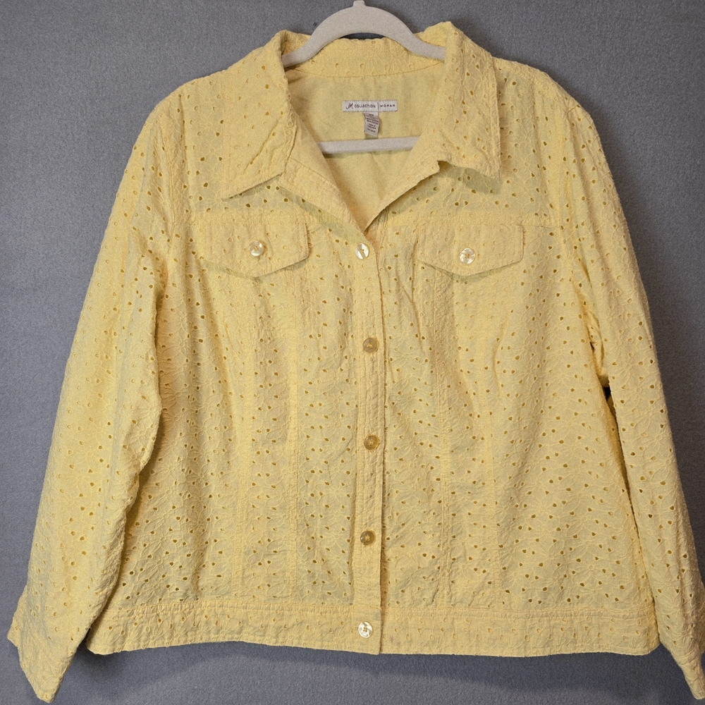 JM Collection Yellow Eyelet Cotton Women's Jacket 18W